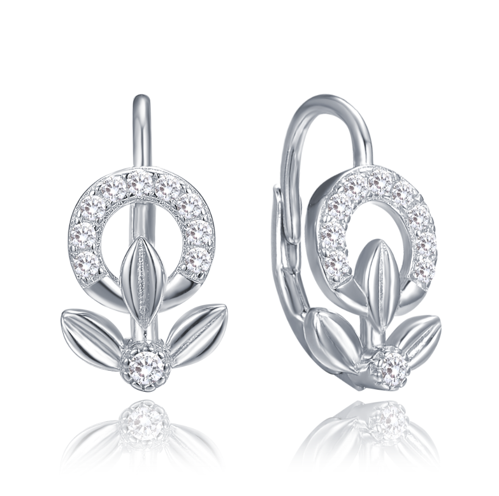 MINET Elegantní stříbrné náušnice kytičky s bílými zirkony JMAS0248SE00