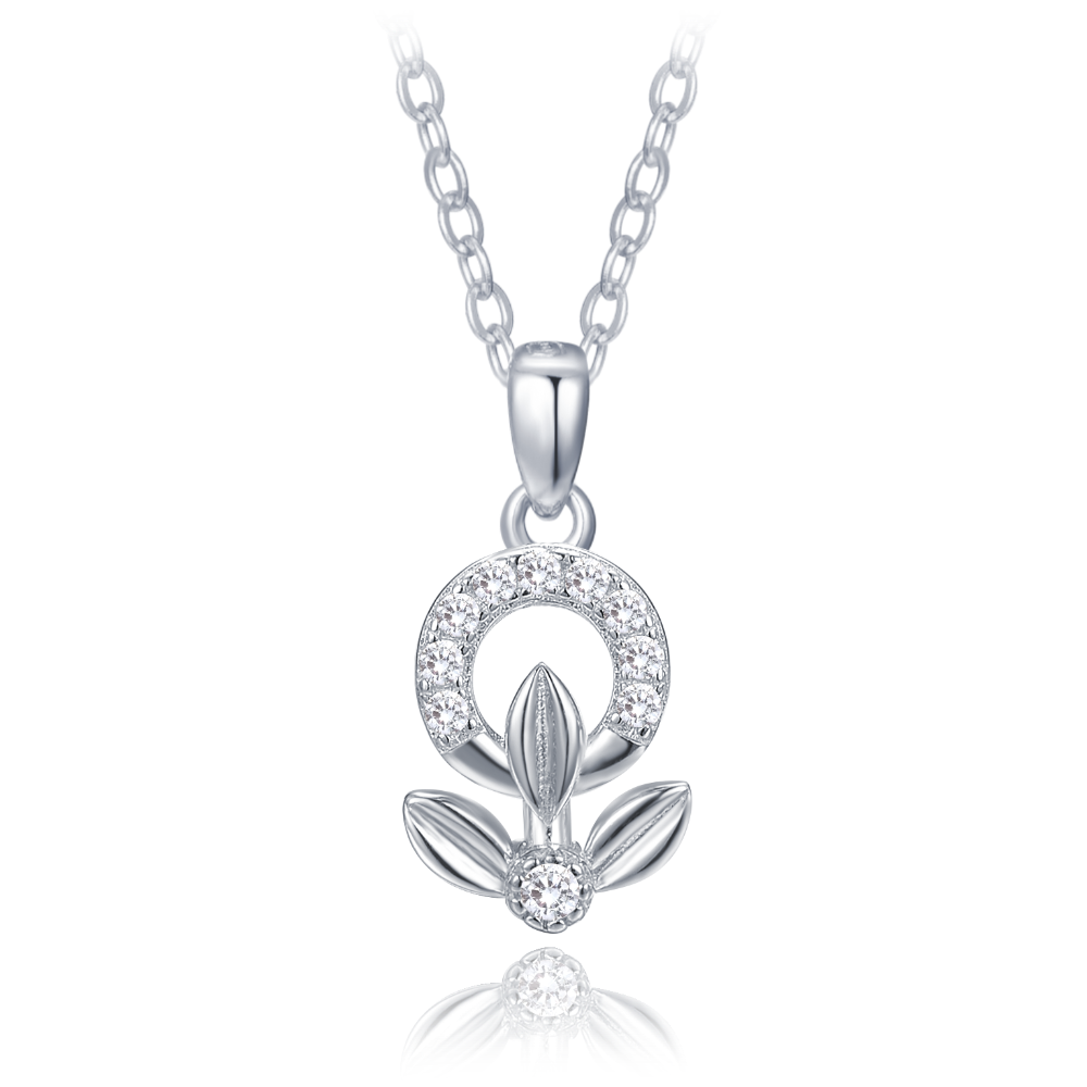 MINET Elegantní stříbrný náhrdelník kytička s bílými zirkony JMAS0248SN42