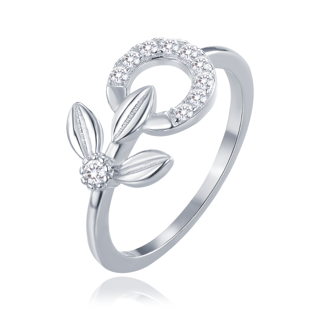 MINET Elegantní stříbrný prsten kytička s bílými zirkony vel. 55 JMAS0248SR55