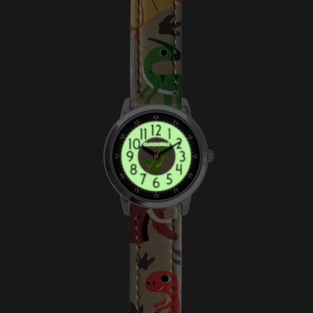CLOCKODILE Svítící béžové chlapecké dětské hodinky DINOSAUŘI CWB0101