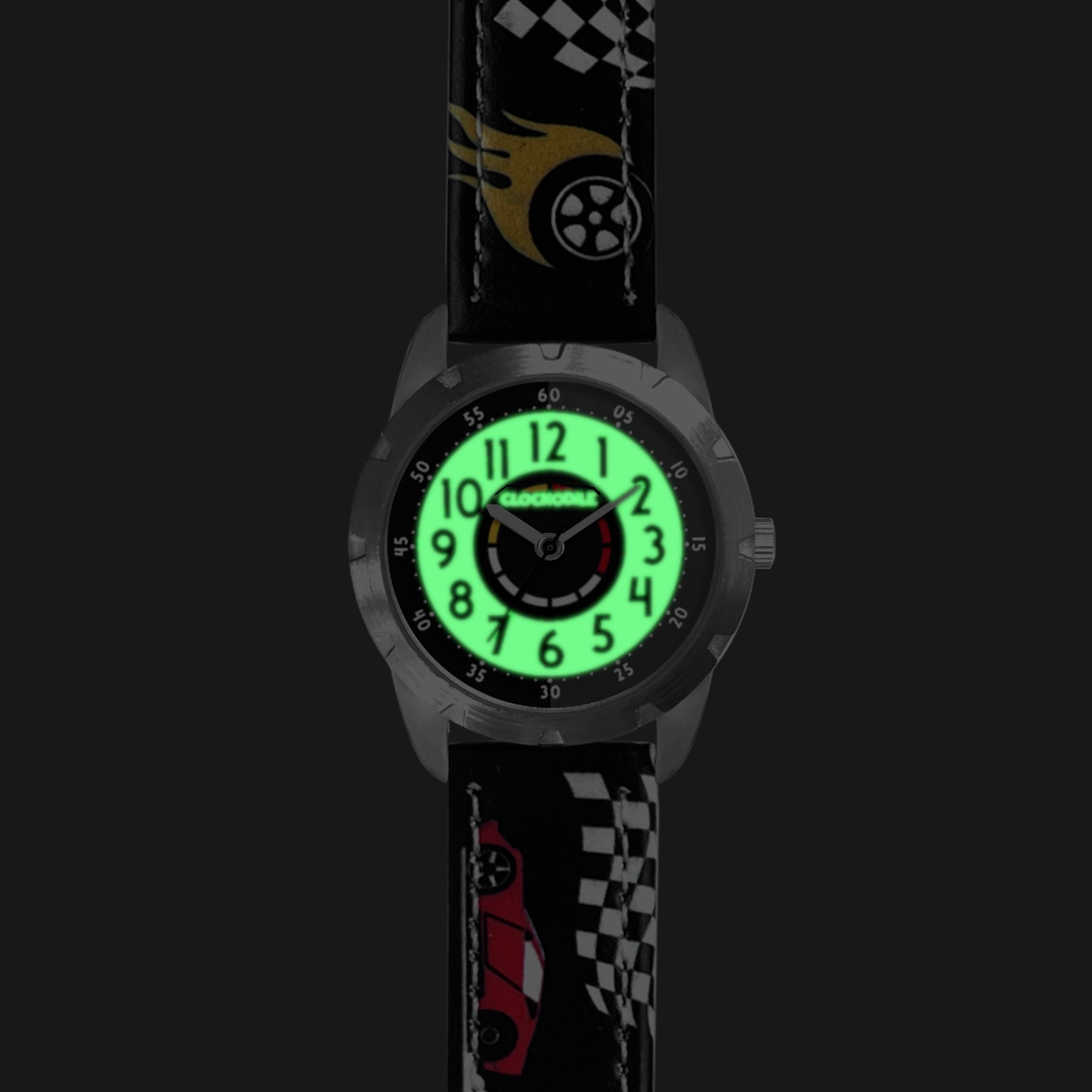 CLOCKODILE Svítící tmavě modré chlapecké dětské hodinky ZÁVODNÍ AUTA CWB0120 