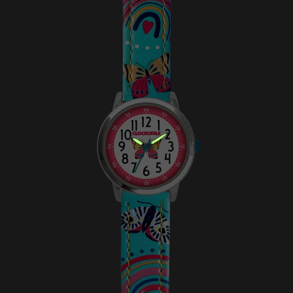 CLOCKODILE Tyrkysové dívčí dětské hodinky MOTÝL CWG5182