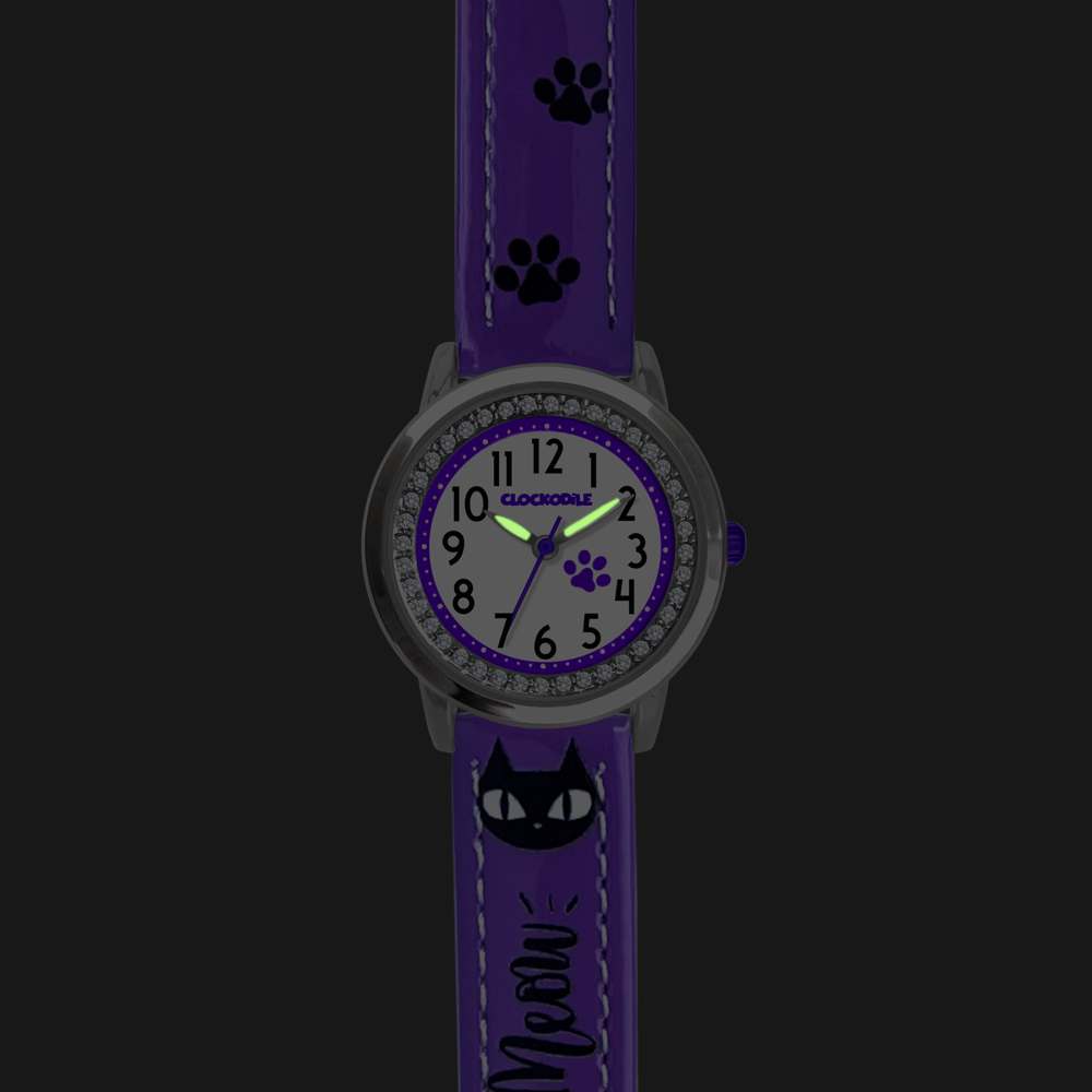 CLOCKODILE Fialové dívčí dětské hodinky KOČKY CWG5190