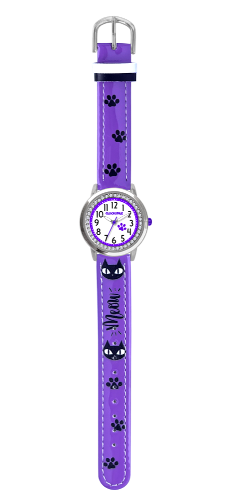 CLOCKODILE Fialové dívčí dětské hodinky KOČKY CWG5190