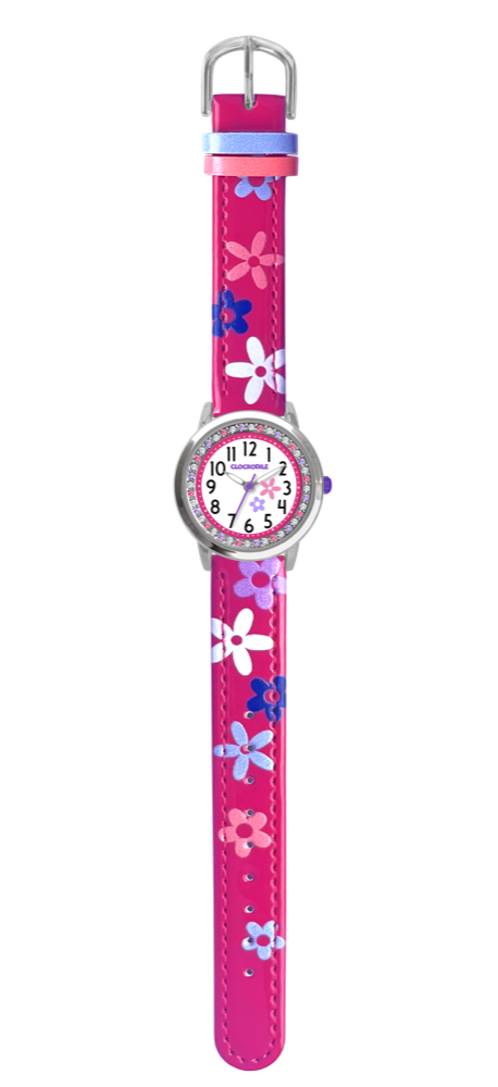 CLOCKODILE Růžové dívčí dětské hodinky s kamínky a kytičkami CWG5203