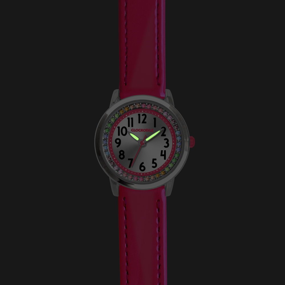 CLOCKODILE Tmavě růžové dívčí dětské hodinky s kamínky CWG5233