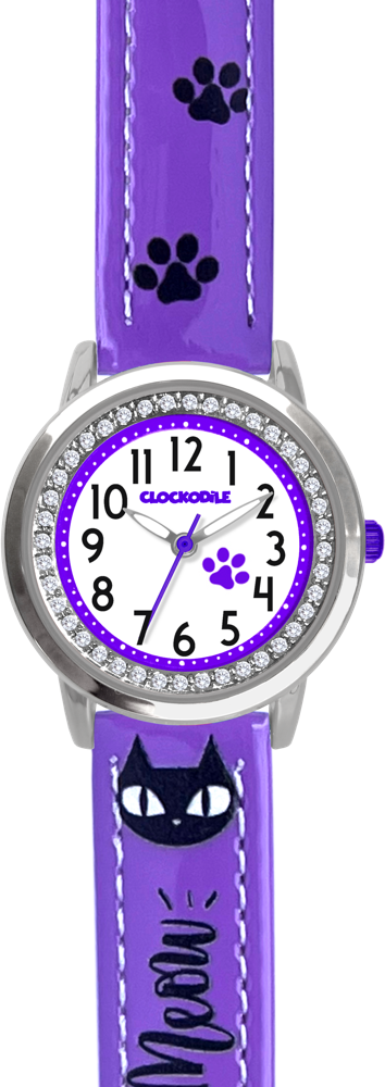 CLOCKODILE Fialové dívčí dětské hodinky KOČKY CWG5190