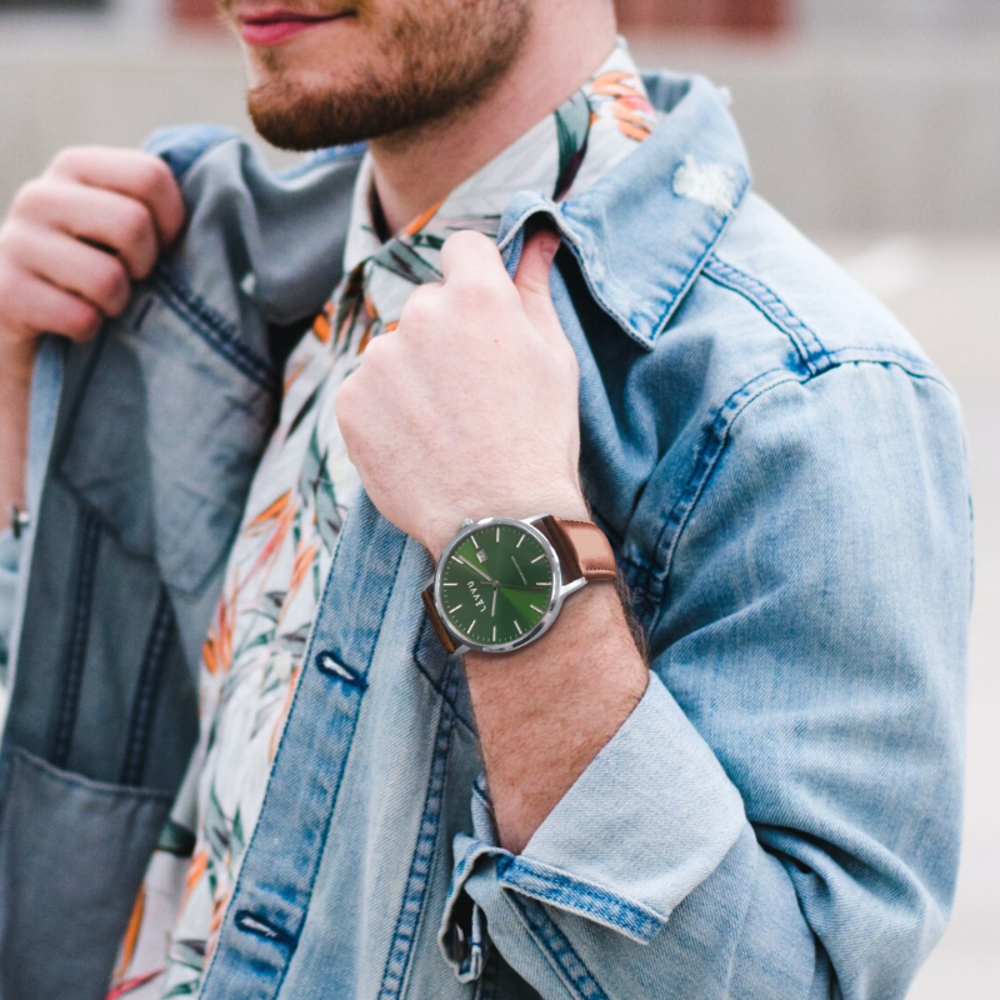 LAVVU Zelené pánské hodinky se safírovým sklem Copenhagen Titanium Green LWM0261