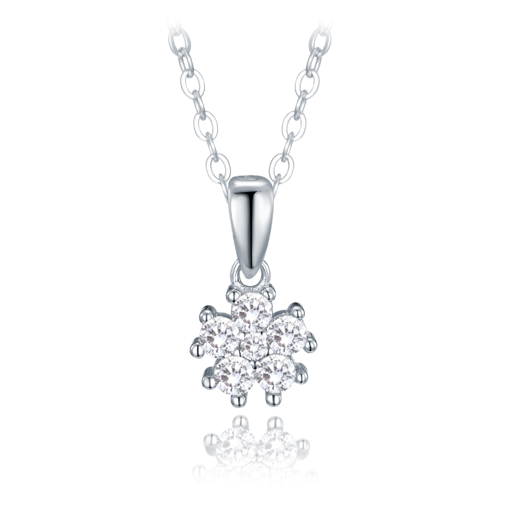 MINET Stříbrný náhrdelník kytička s bílými zirkony JMAD0055SN38