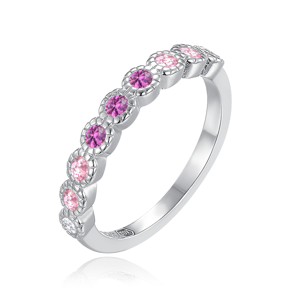MINET Dětský stříbrný prsten s bílými, růžovými a červenými zirkony vel. 52