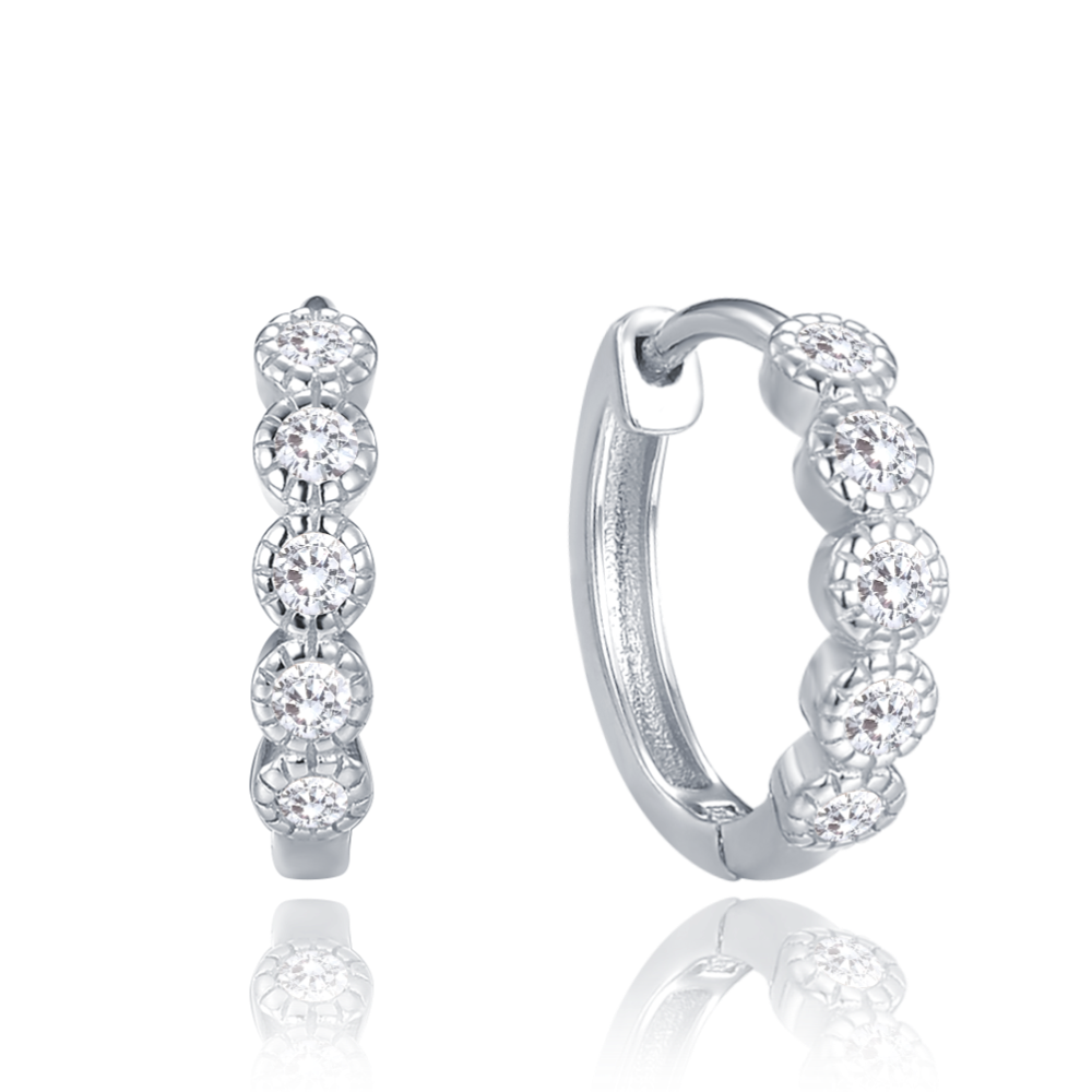 MINET Dětské stříbrné náušnice kroužky s bílými zirkony