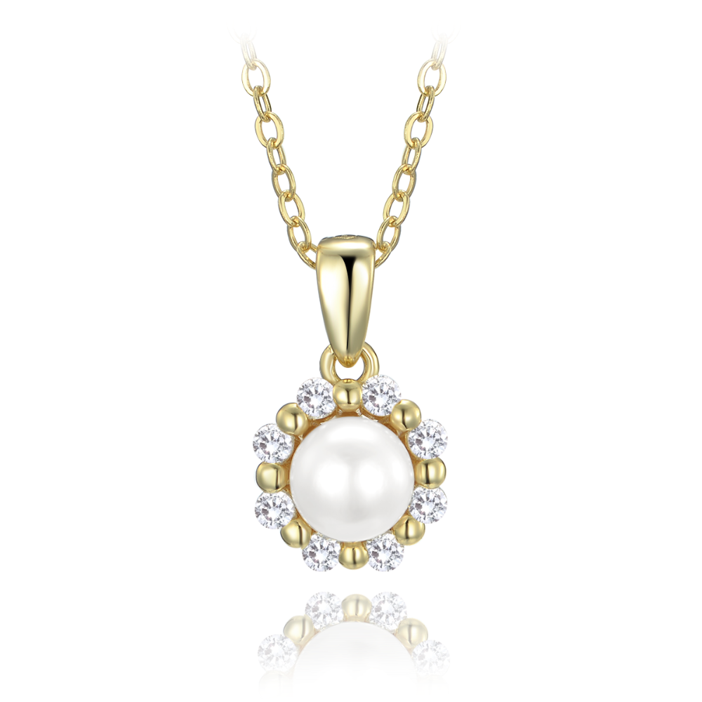 MINET Pozlacený stříbrný náhrdelník s bílou perlou a zirkony JMAS7054GN45