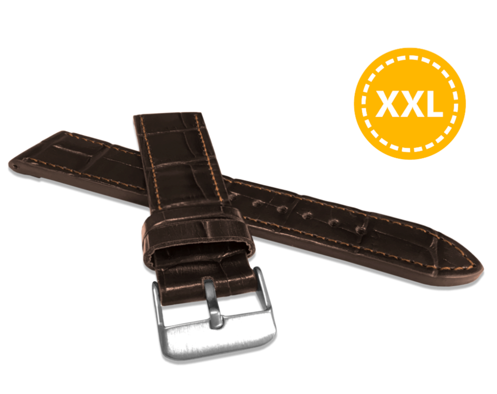 LAVVU XXL Prodloužený tmavě hnědý prošitý řemínek CROCO z luxusní kuže Top Grain - 18 XXL LSJXC18
