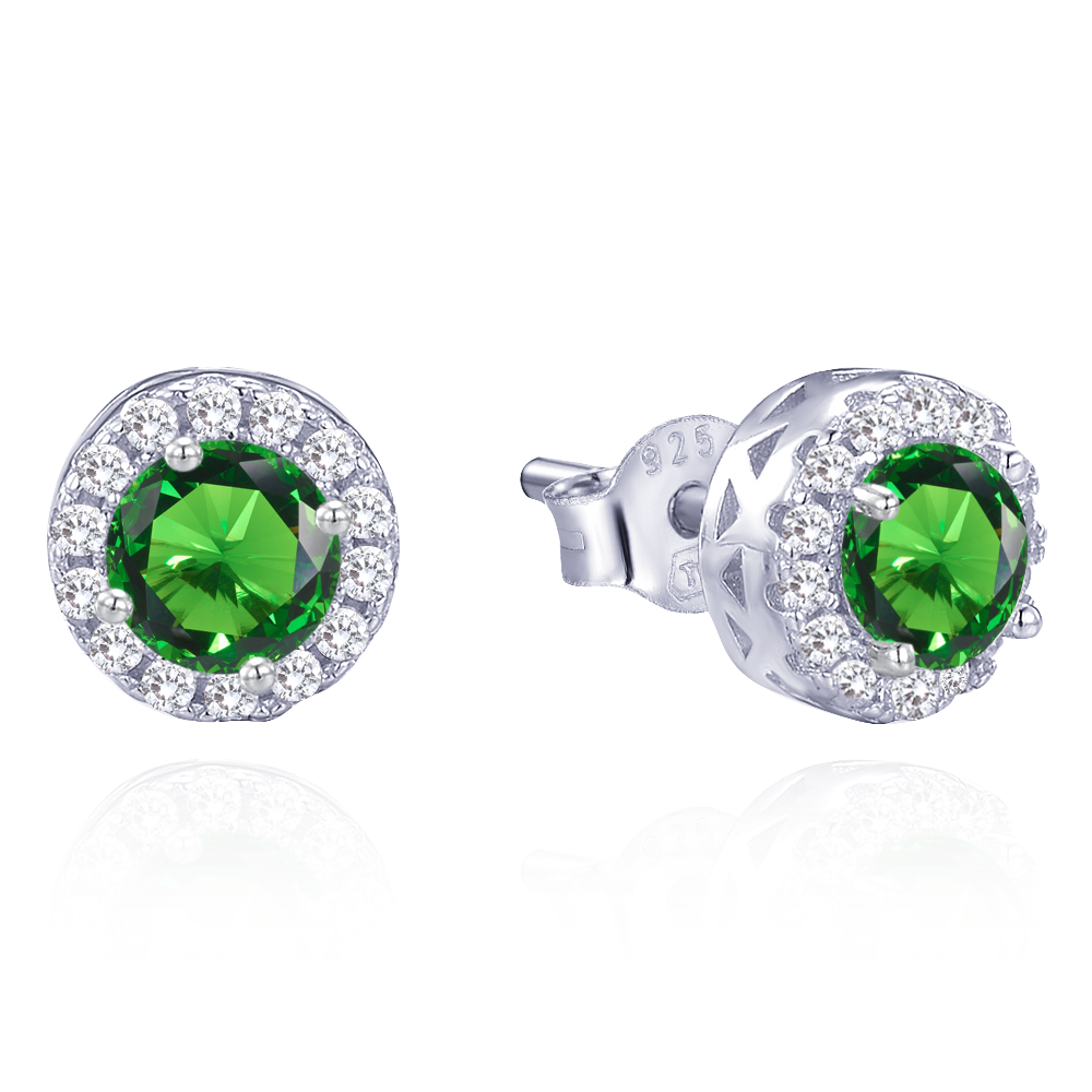 MINET Elegantní stříbrné náušnice s bílými a zelenými zirkony JMAS0268ZE00