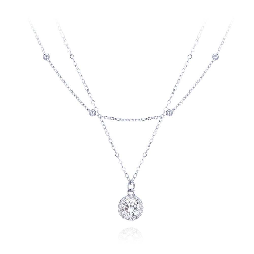 MINET Dvojitý stříbrný náhrdelník s bílými zirkony