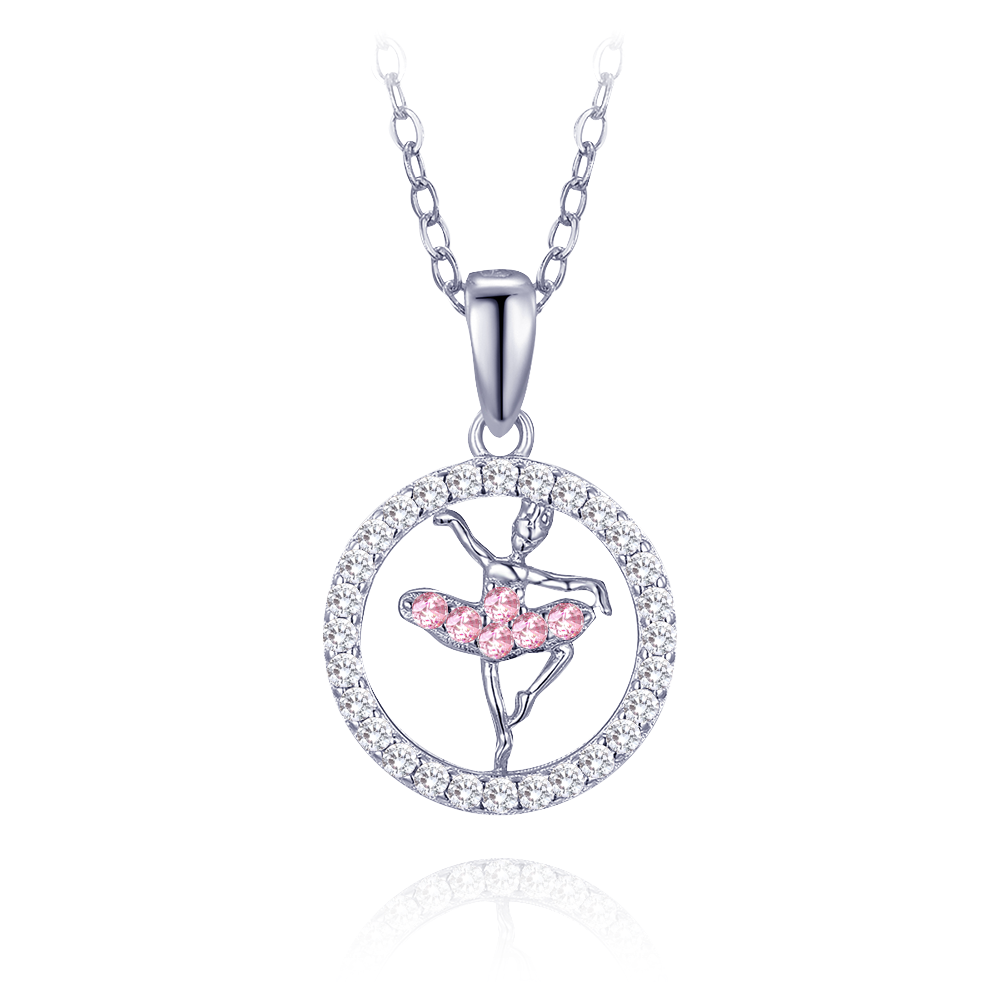 MINET Dětský stříbrný náhrdelník baletka s růžovými zirkony JMAD0056PN45
