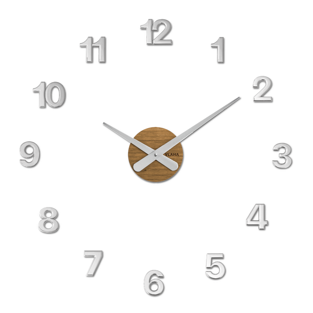 VLAHA Dubové nalepovací hodiny MINIMAL vyrobené v Čechách - stříbrné ⌀ 59cm VCT1142