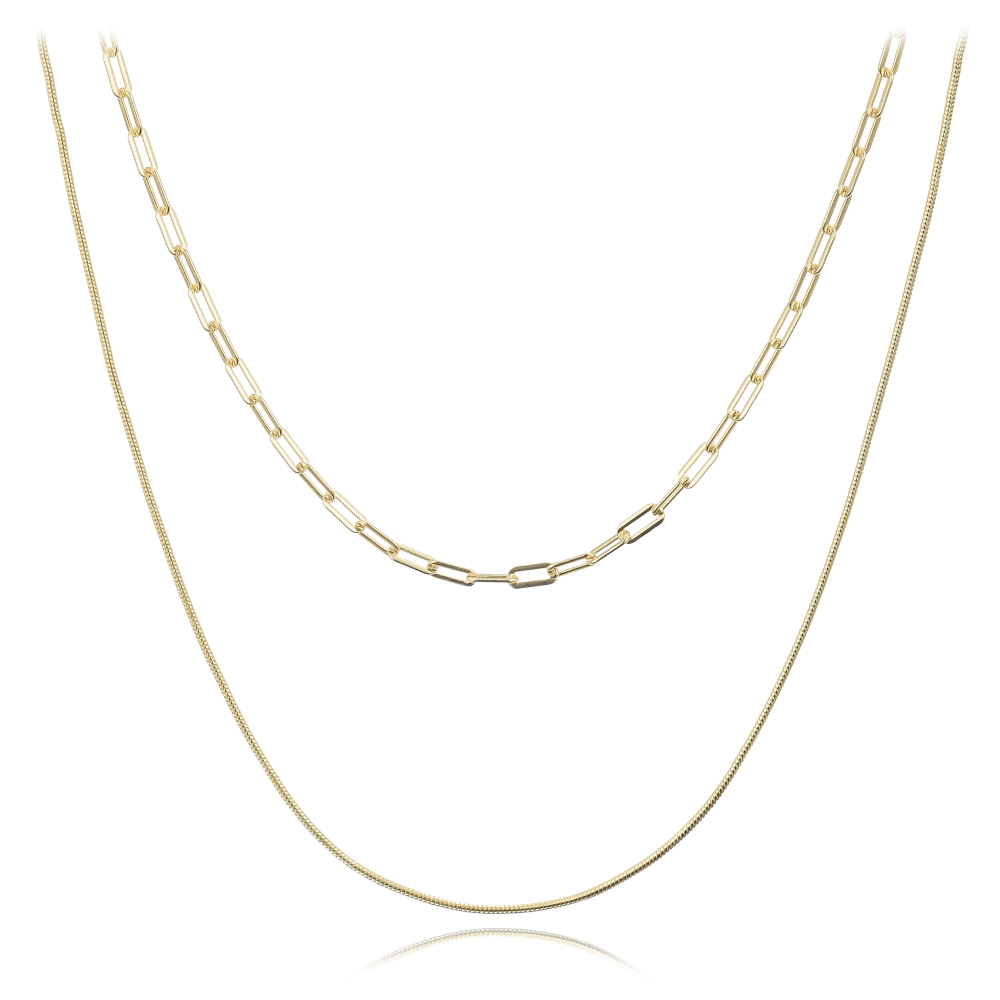 MINET Elegantní pozlacený dvojitý stříbrný náhrdelník JMAN0619GN40