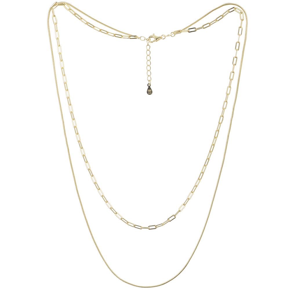 MINET Elegantní pozlacený dvojitý stříbrný náhrdelník JMAN0619GN40