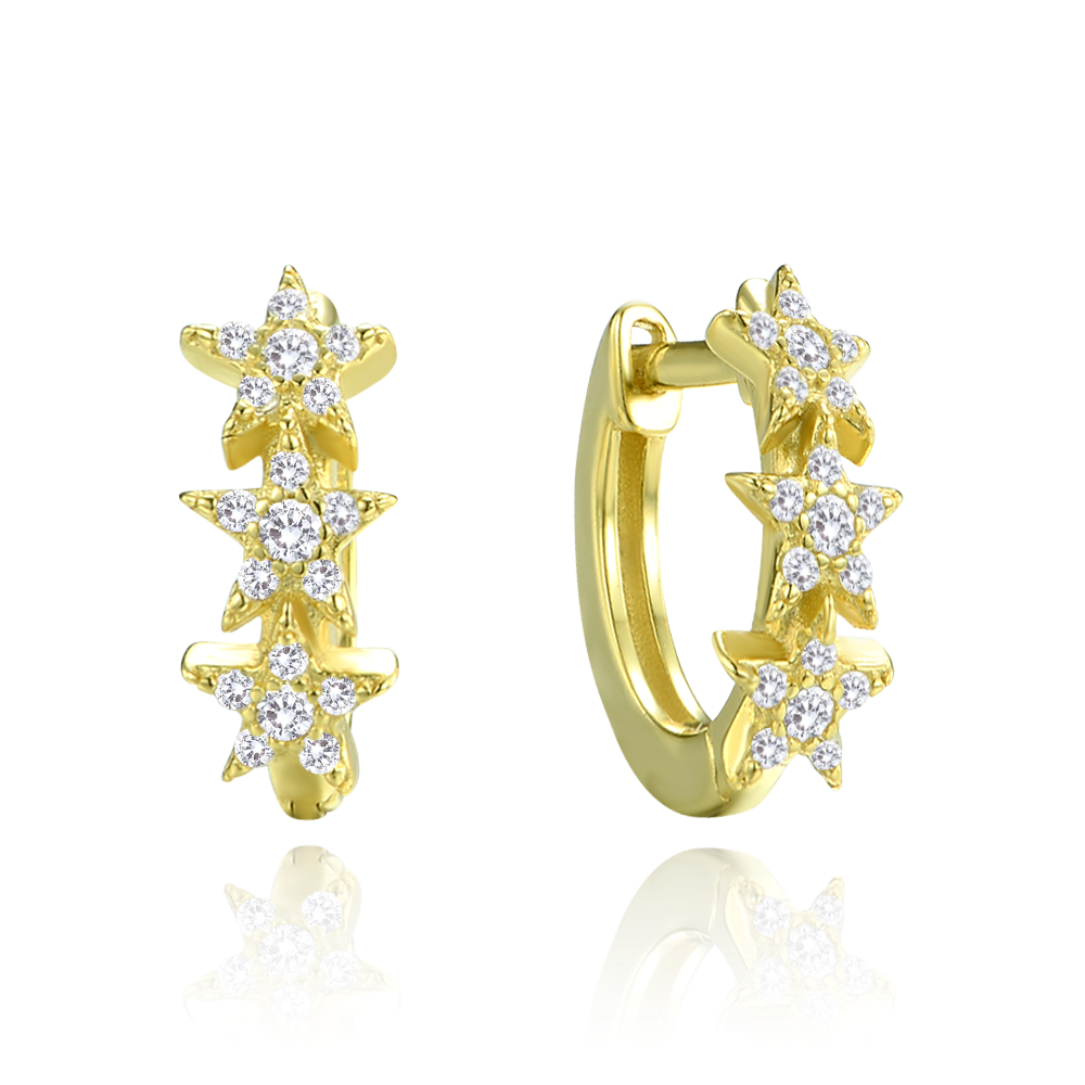 MINET Pozlacené stříbrné náušnice hvězdy s bílými zirkony