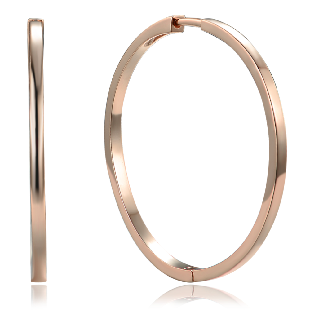 MINET Rose gold stříbrné náušnice hranaté kruhy 4 cm JMAN0634RE04