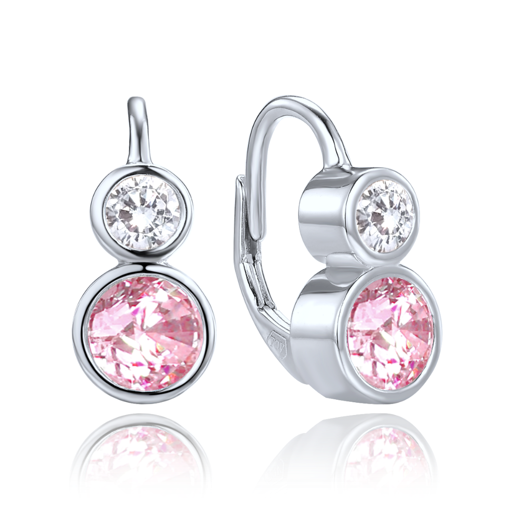 MINET Elegantní stříbrné náušnice s bílými a růžovými zirkony