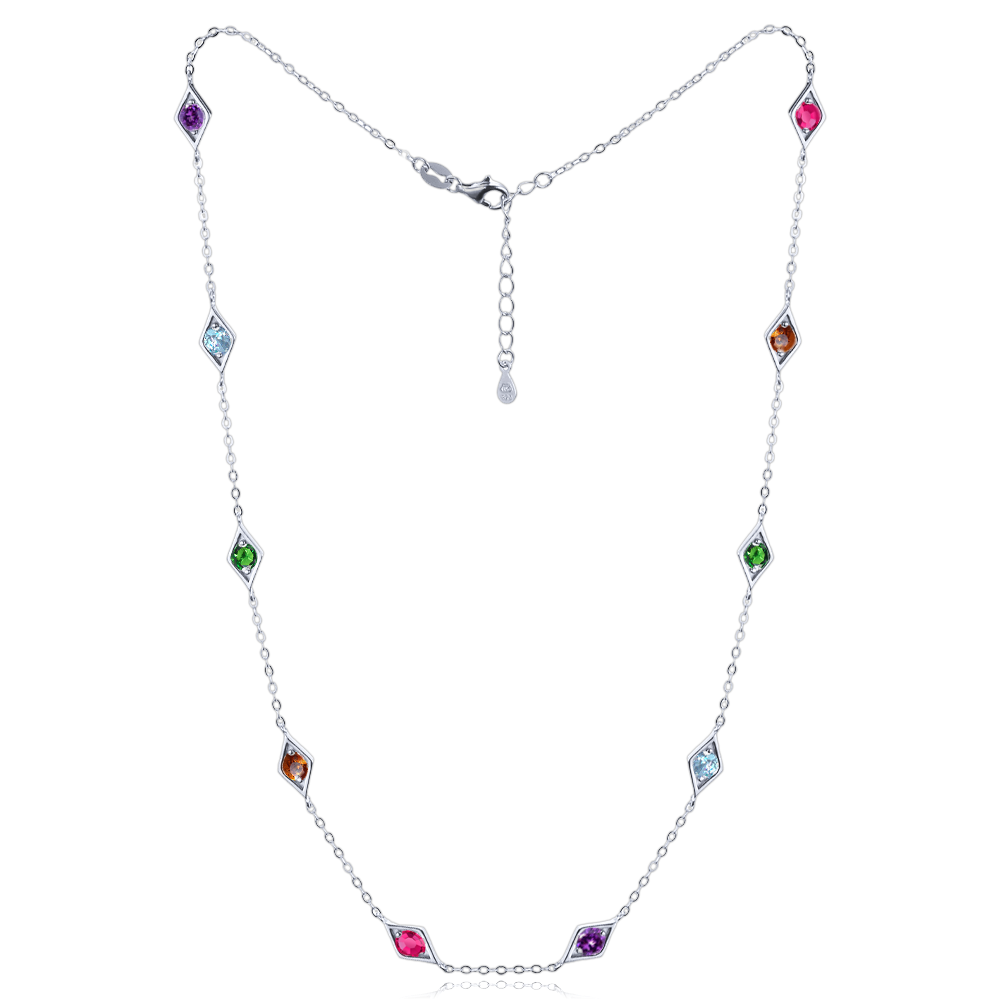 MINET Stříbrný náhrdelník s různobarevnými kamínky JMAS0286MN42