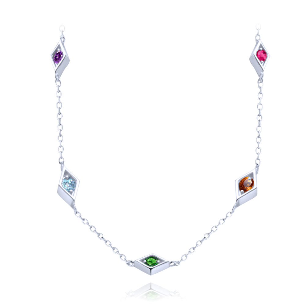 MINET Stříbrný náhrdelník s různobarevnými kamínky JMAS0286MN42