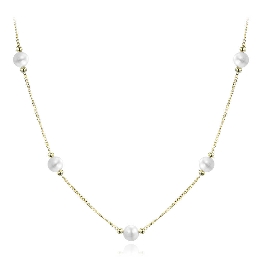 MINET Pozlacený stříbrný náhrdelník s přírodními perlami JMAS7056GN47