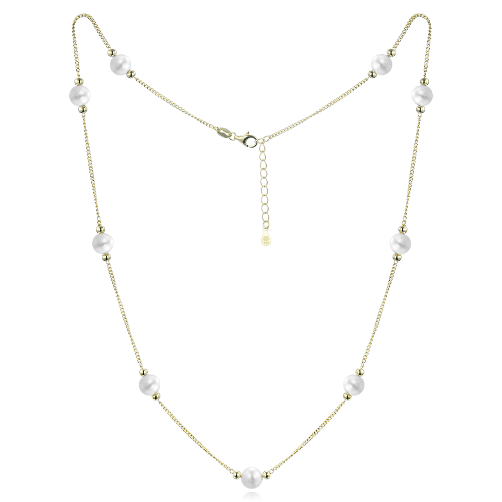 MINET Pozlacený stříbrný náhrdelník s přírodními perlami JMAS7056GN47