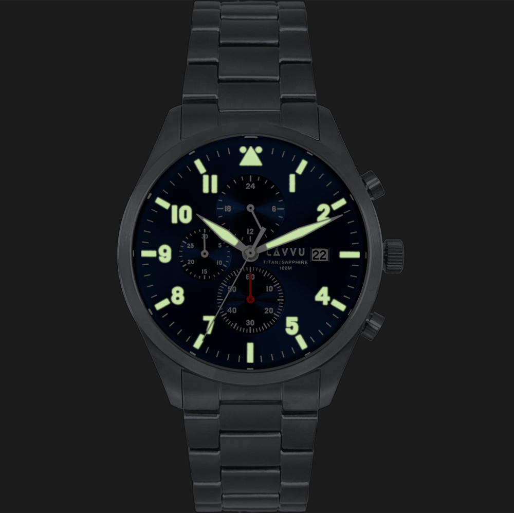 LAVVU Pánské titanové hodinky PILOT Chronograph Deep Blue 100M Sapphire LWM0290