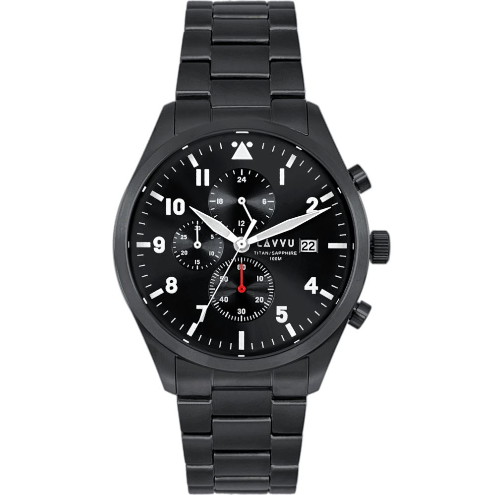 LAVVU Pánské titanové hodinky PILOT Chronograph Black 100M Sapphire LWM0292