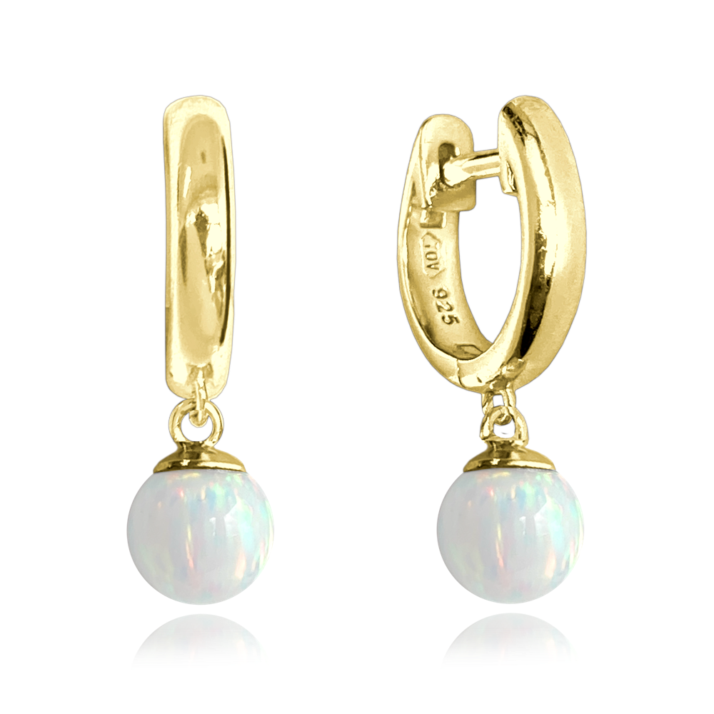 MINET Pozlacené stříbrné náušnice s bílými opálky