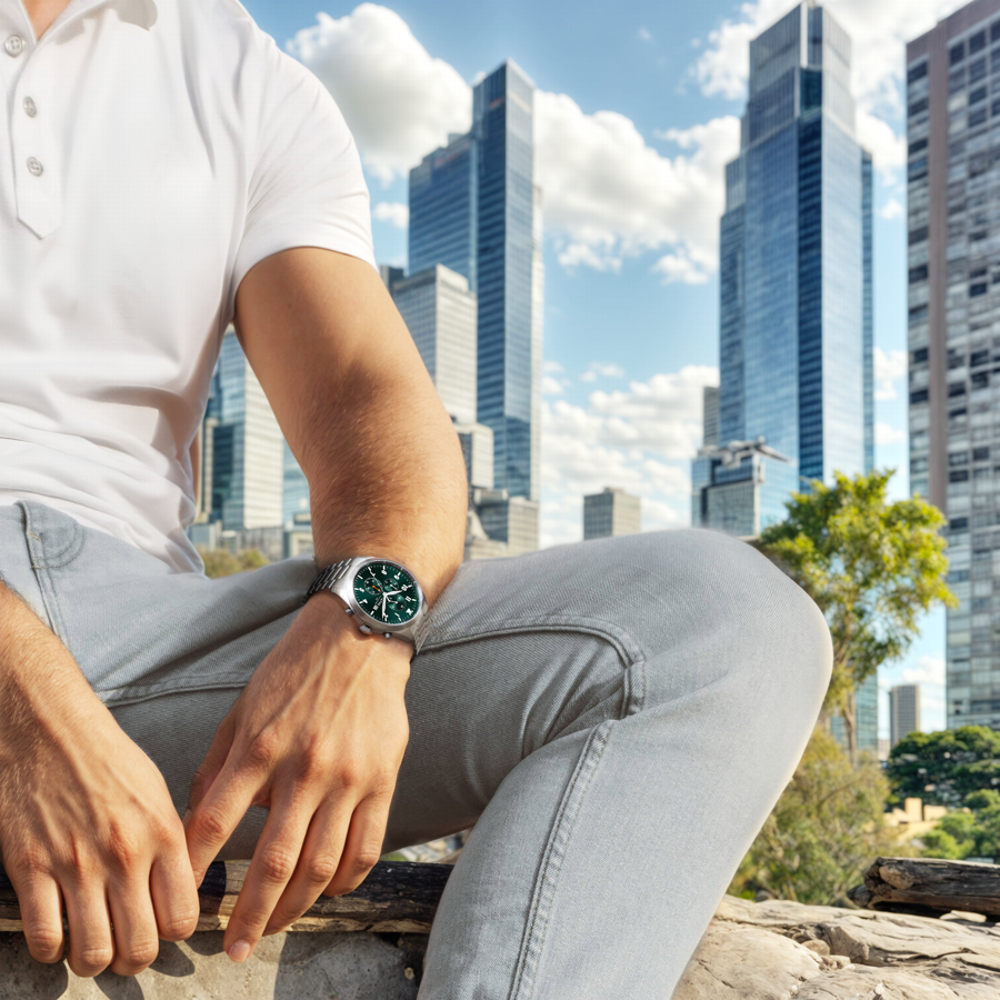 LAVVU Pánské titanové hodinky PILOT Chronograph Emerald Green 100M Sapphire