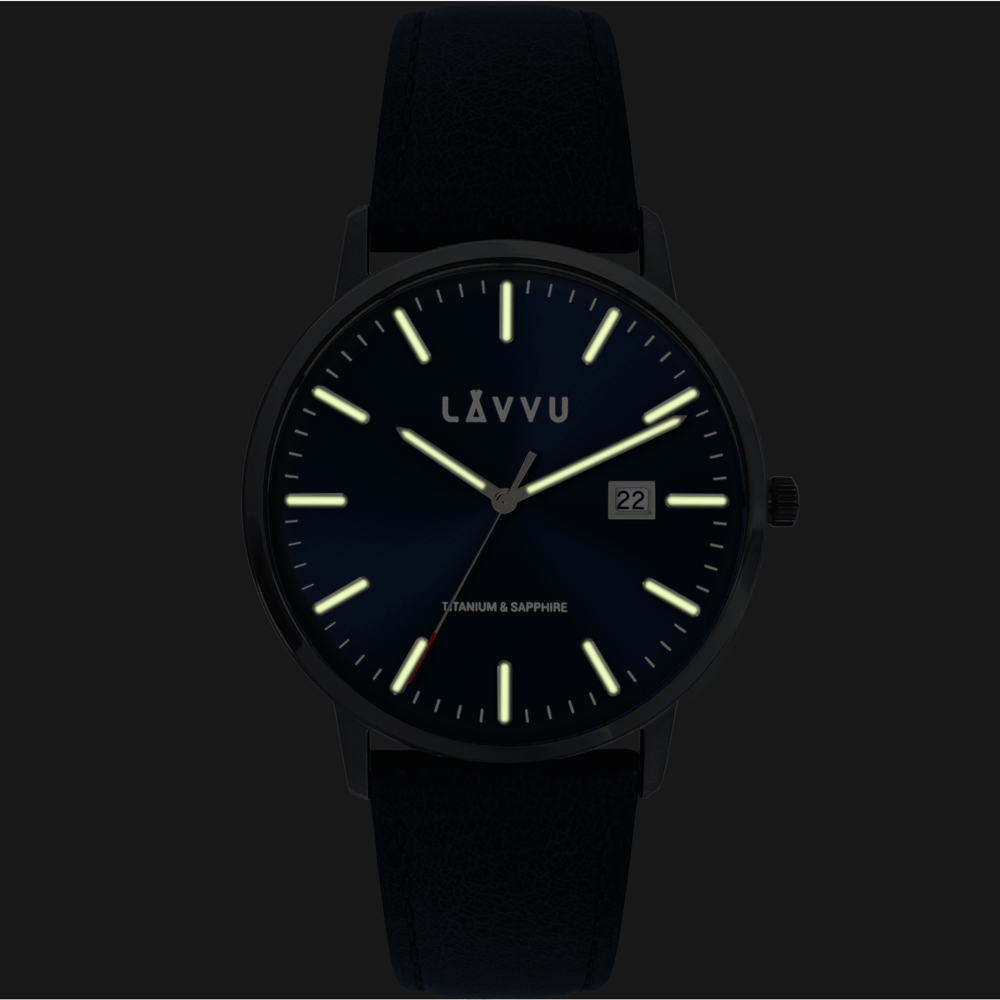 LAVVU Modré pánské hodinky se safírovým sklem Copenhagen Titanium Blue