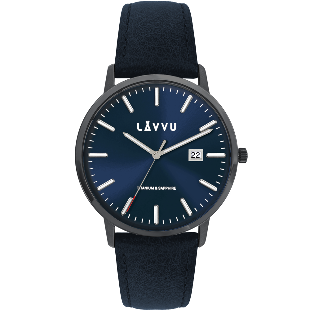 LAVVU Modré pánské hodinky se safírovým sklem Copenhagen Titanium Blue