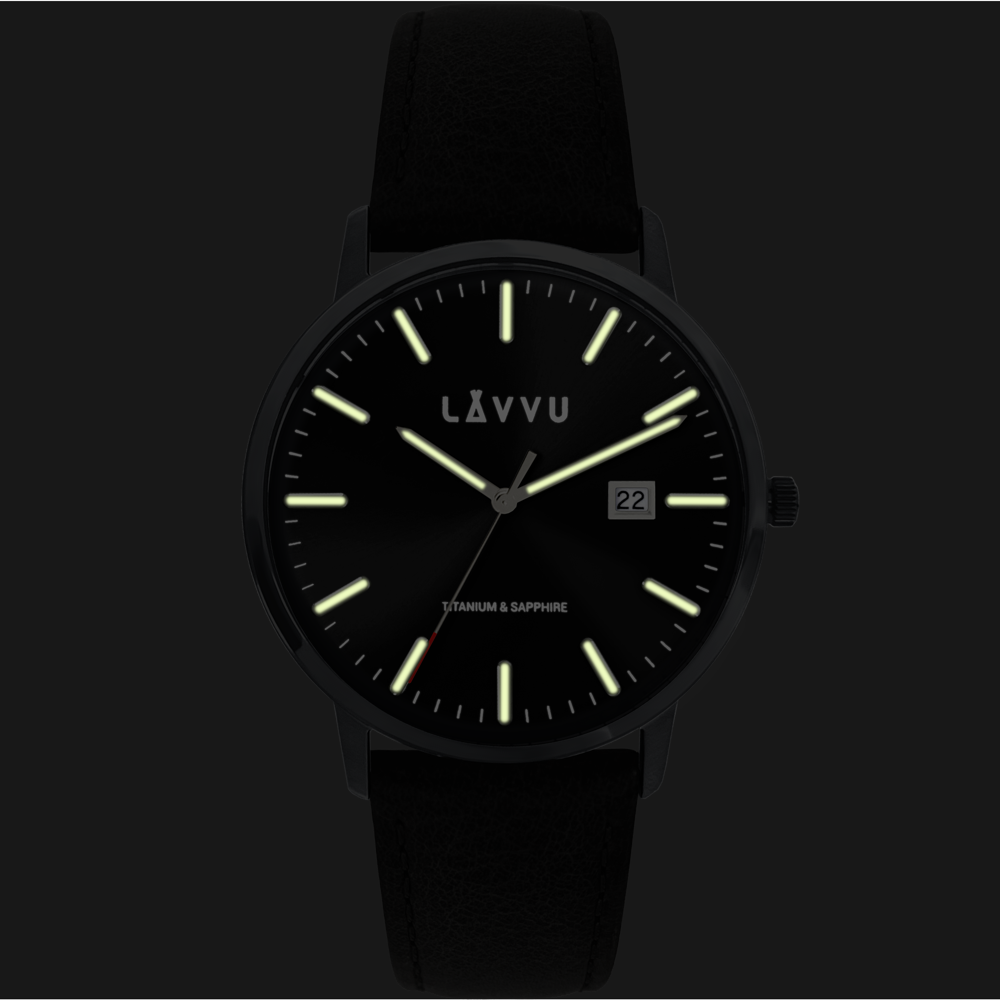 LAVVU Černé pánské hodinky se safírovým sklem Copenhagen Titanium Black