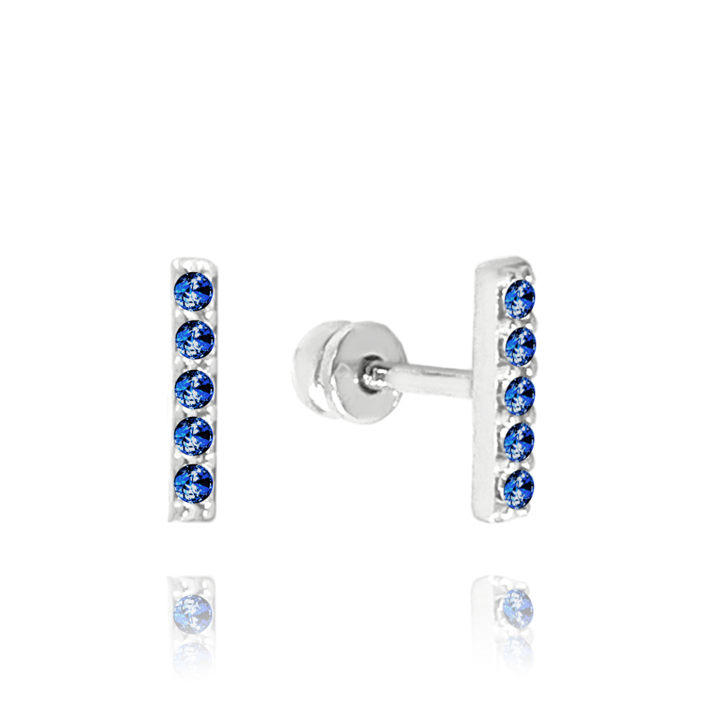 MINET Elegantní zlaté náušnice na šroubek z bílého zlata s tmavě modrými zirkony Au 585/1000 1,00g