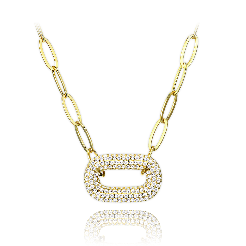 MINET Luxusní pozlacený stříbrný náhrdelník s bílými zirkony JMAS0290GN45