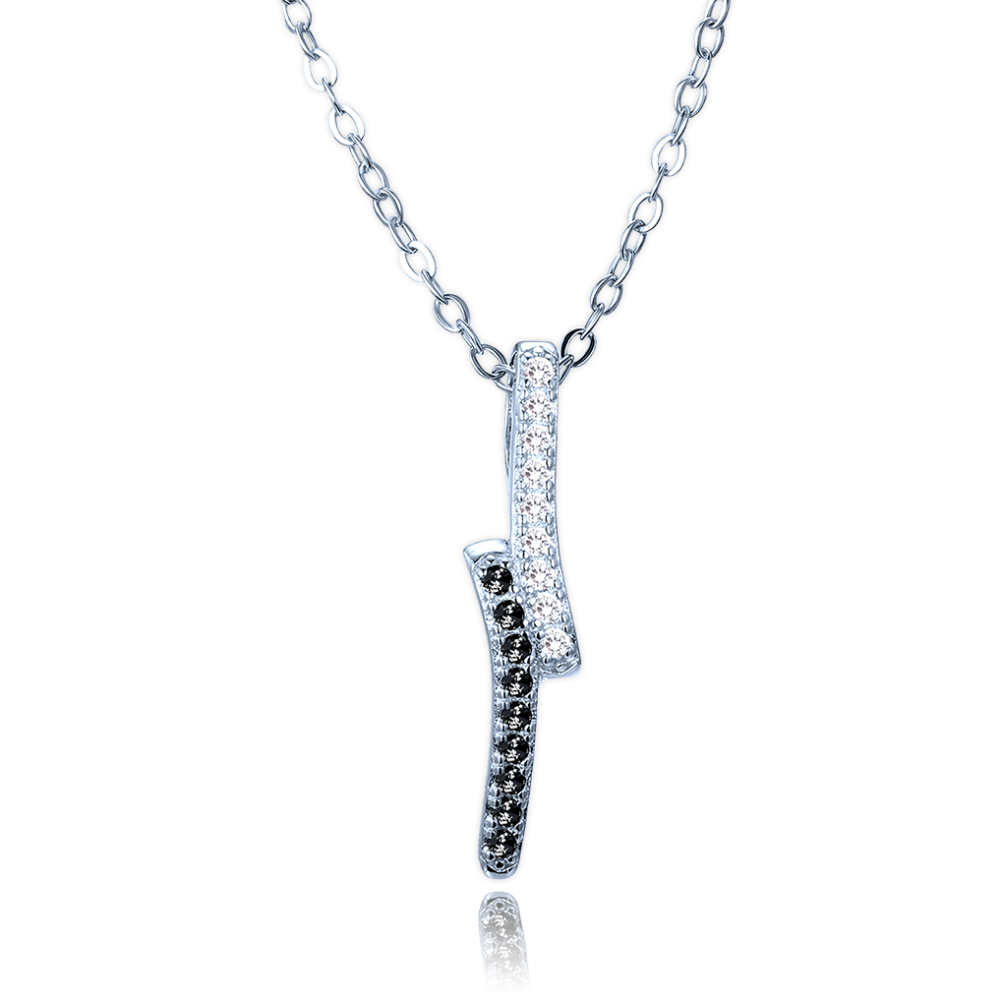 MINET Luxusní stříbrný náhrdelník s bílými a černými zirkony