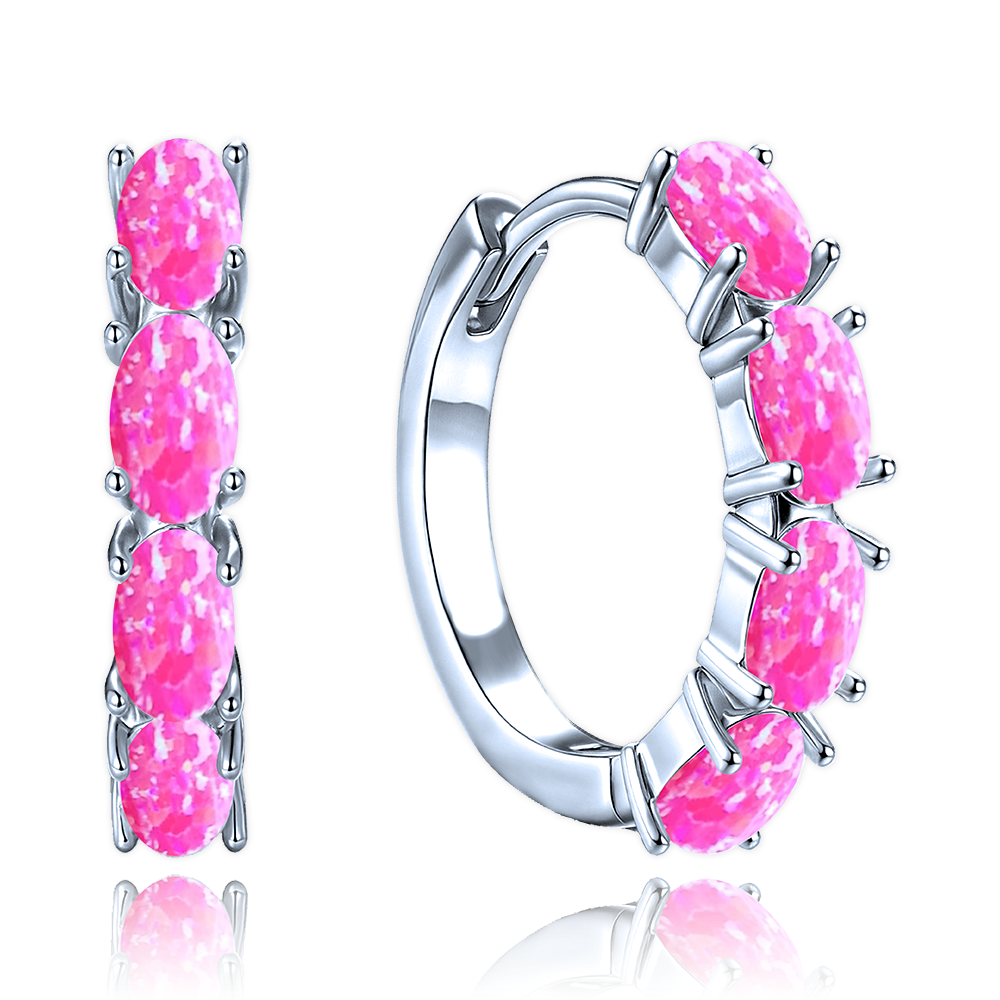 MINET Stříbrné náušnice s růžovými opálky JMAS0295PE00