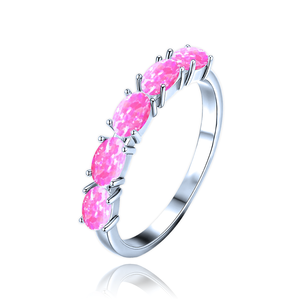 MINET Stříbrný prsten s růžovými opálky vel. 54
