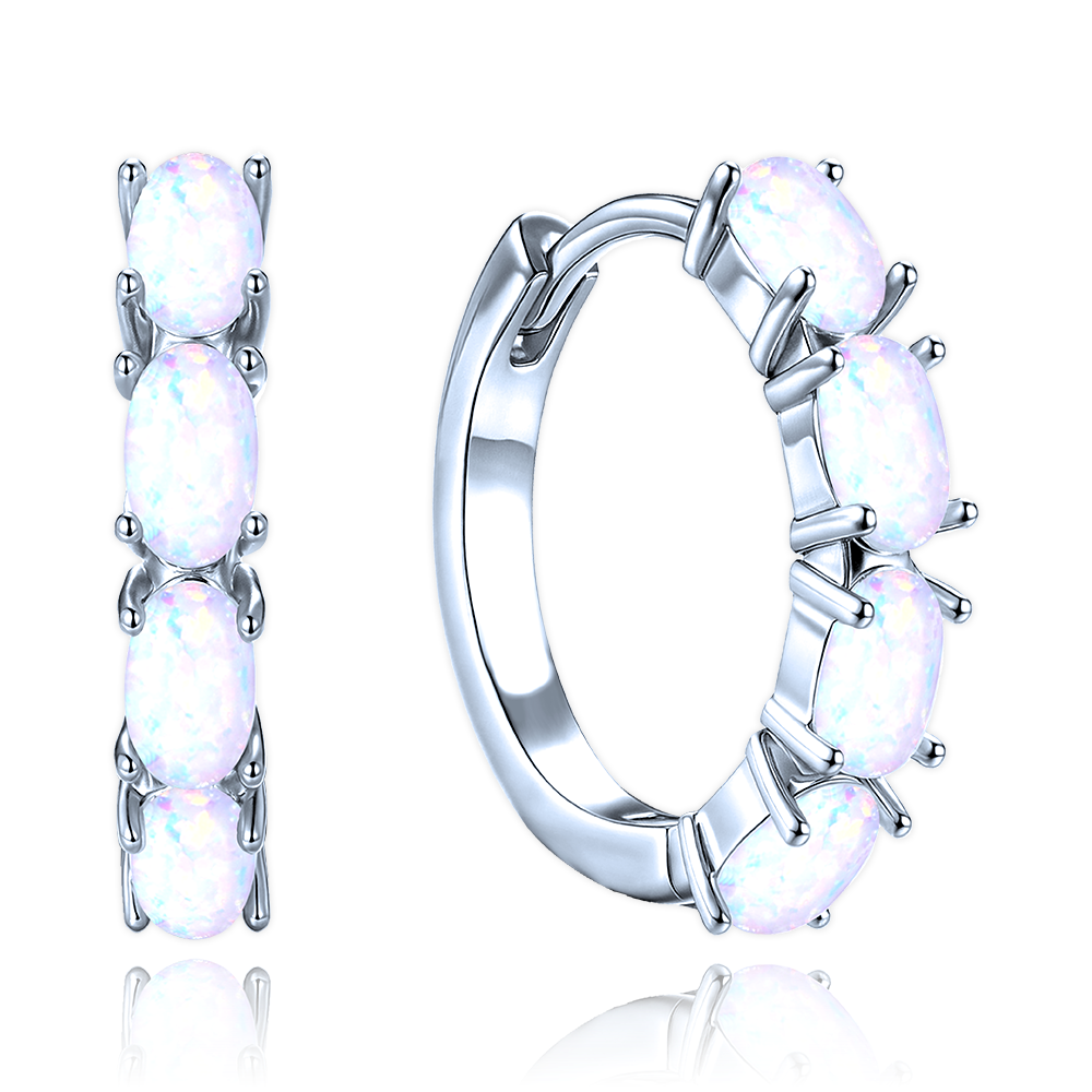 MINET Stříbrné náušnice s bílými opálky JMAS0295WE00