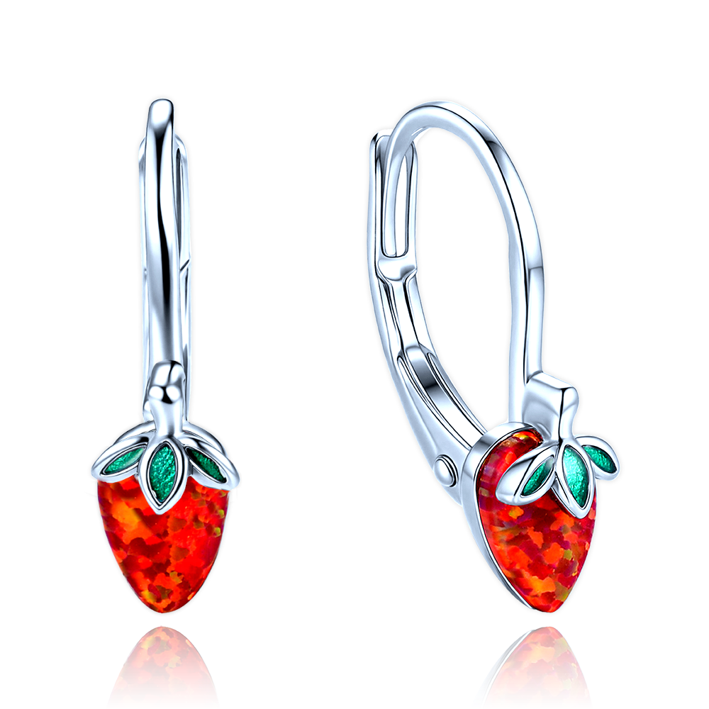 MINET Dětské stříbrné náušnice jahůdky s červeným opálem JMAD0059SE00