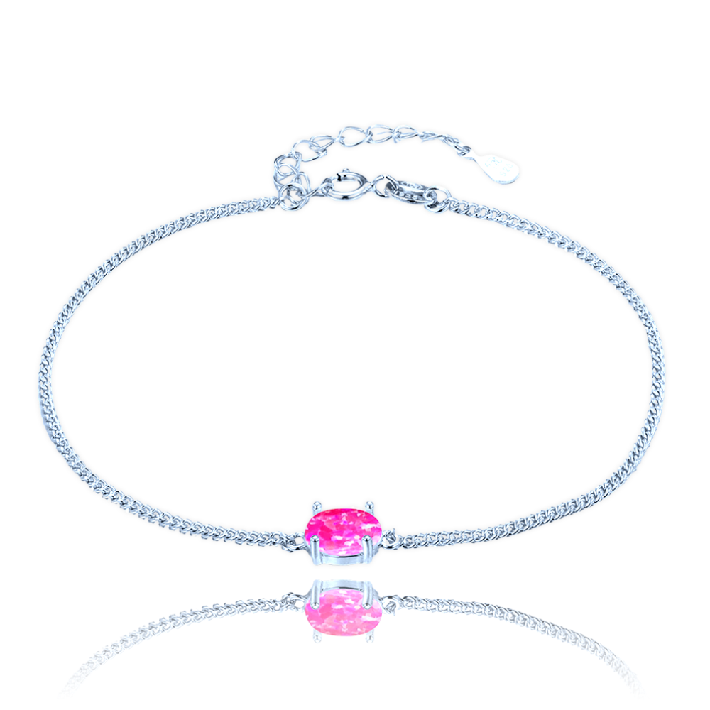 MINET Stříbrný náramek s růžovým opálkem JMAS0295PB16