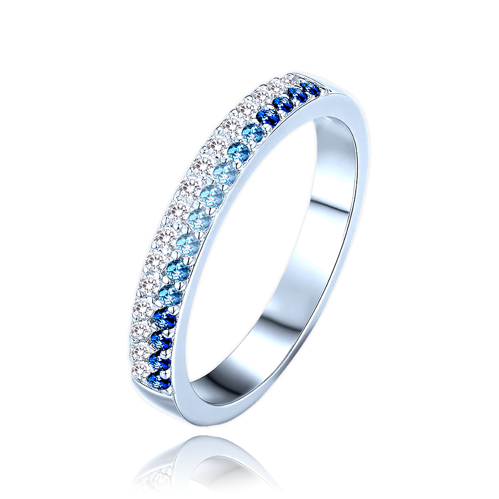 MINET Luxusní stříbrný prsten s bílými a modrými zirkony vel. 55