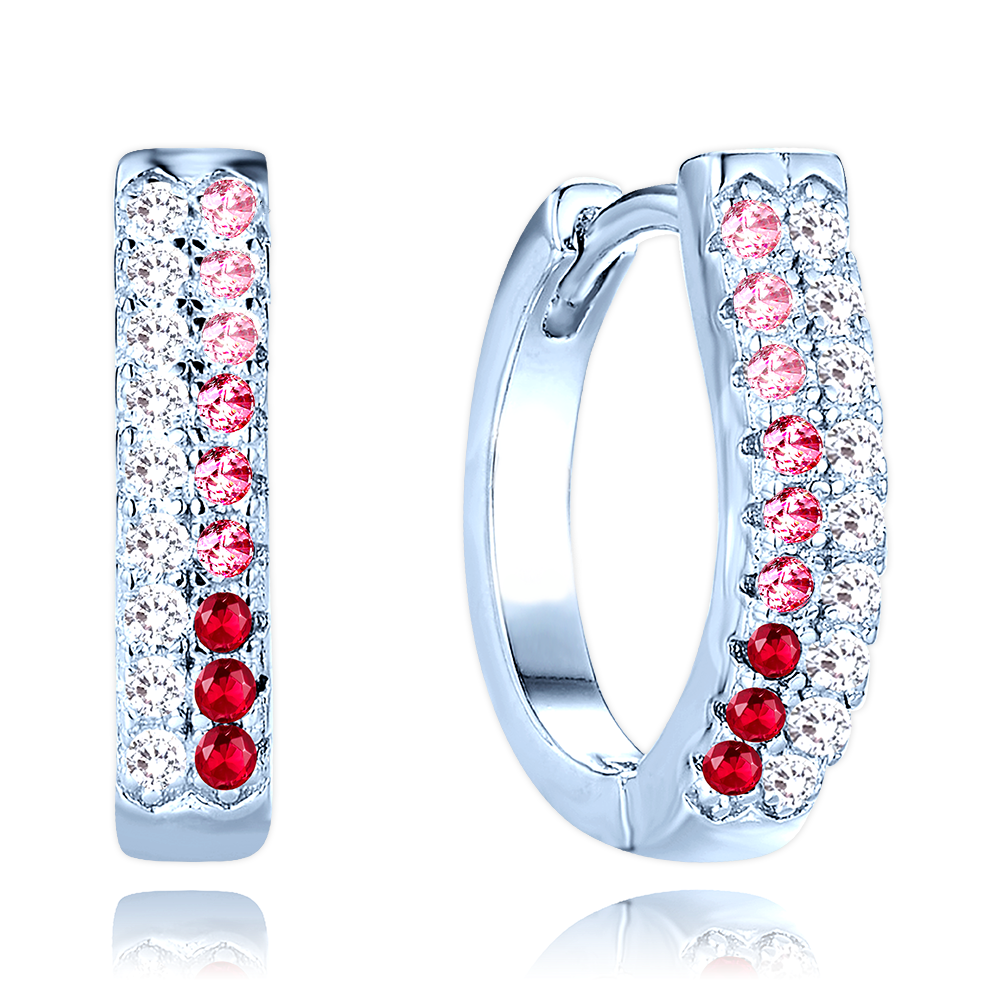 MINET Luxusní stříbrné náušnice s bílými, červenými a růžovými zirkony