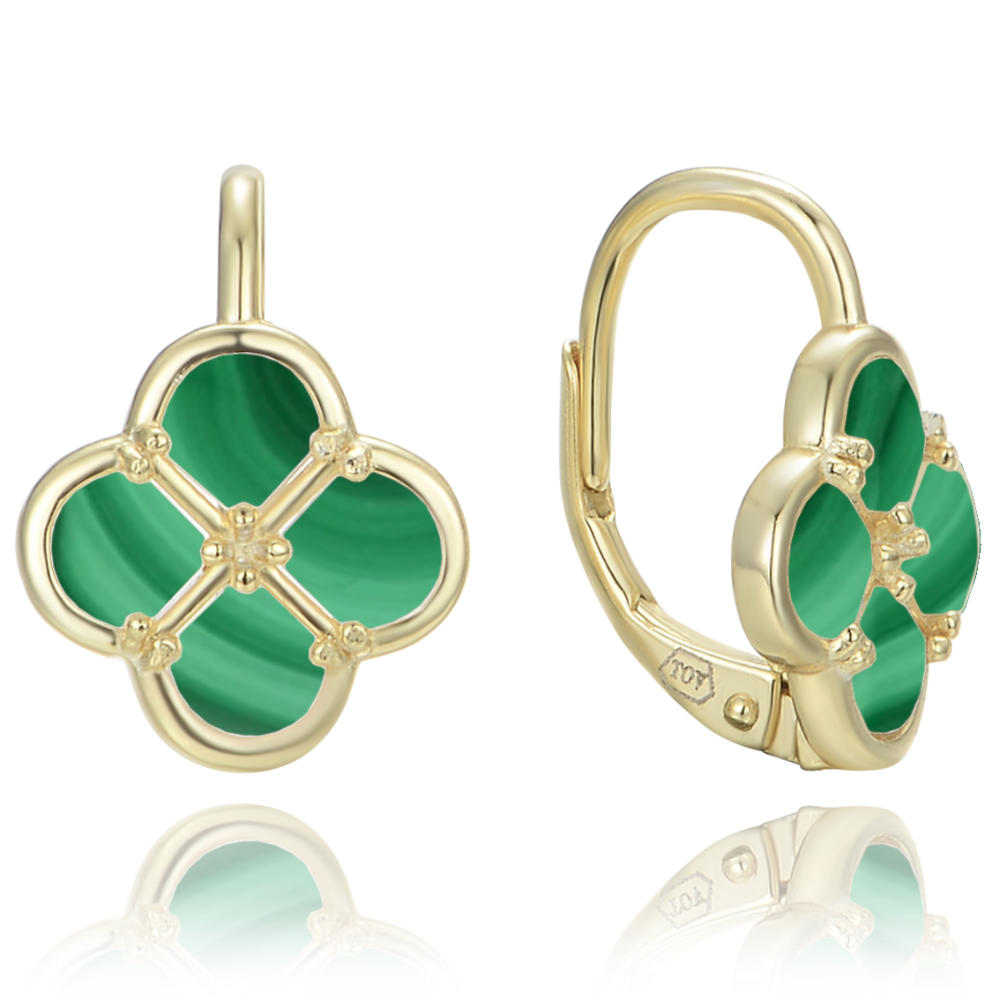 MINET Pozlacené stříbrné náušnice čtyřlístky s malachitem JMAS7058GE00