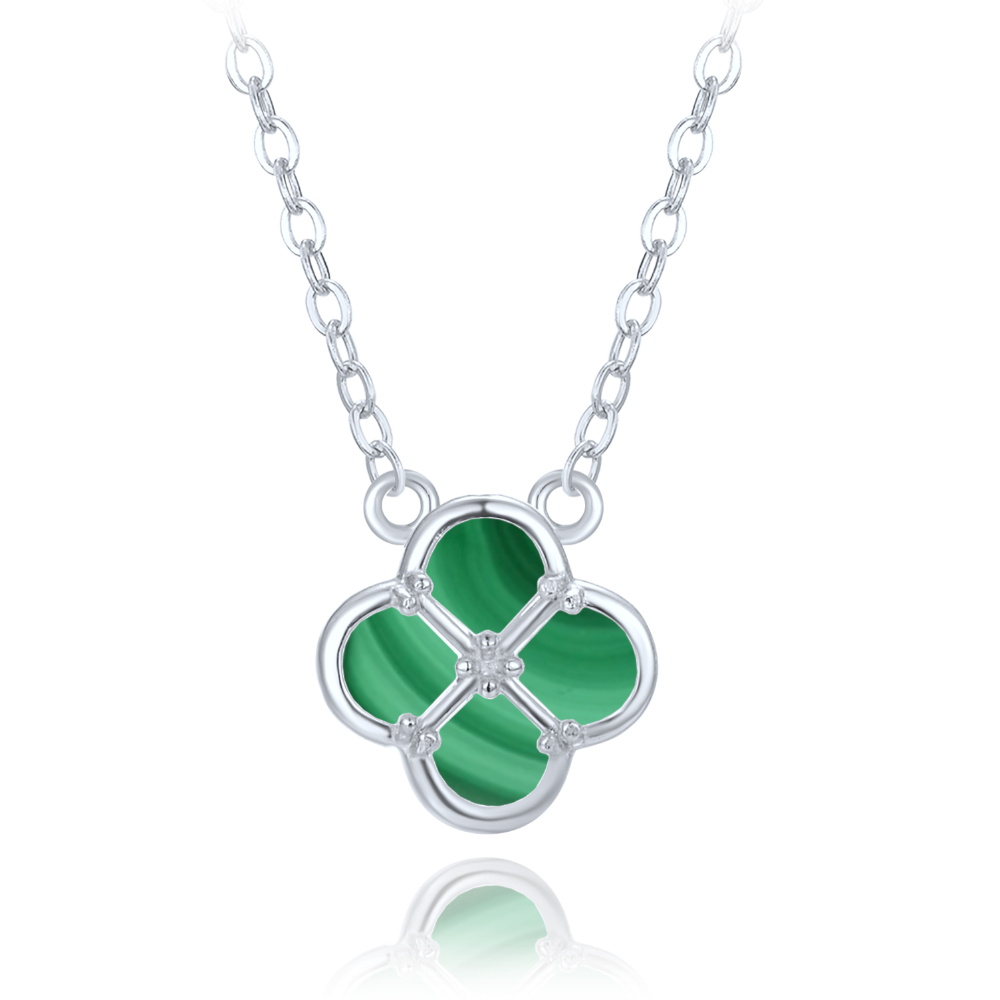 MINET Stříbrný náhrdelník čtyřlístek s malachitem JMAS7058ZN47