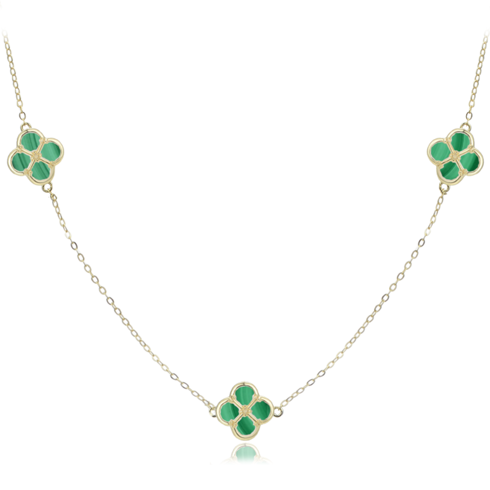 MINET Pozlacený stříbrný náhrdelník čtyřlístky s malachitem JMAS7058GN50